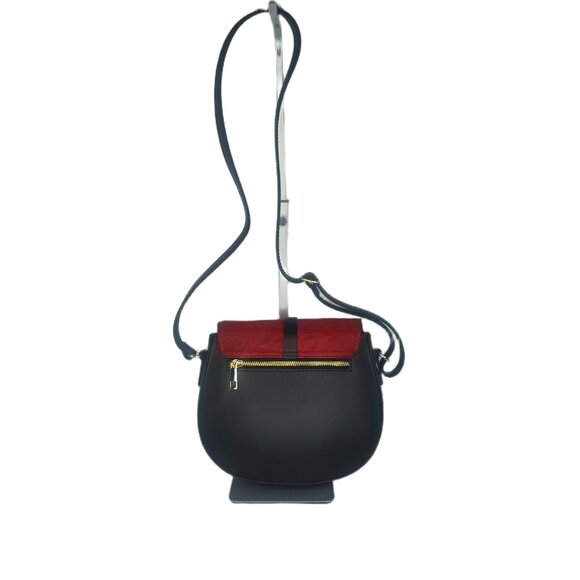 Genuine Charlie Leather "Mack" Small Half Moon Crossbody Bag Red & Black–NWT - Picture 4 of 11